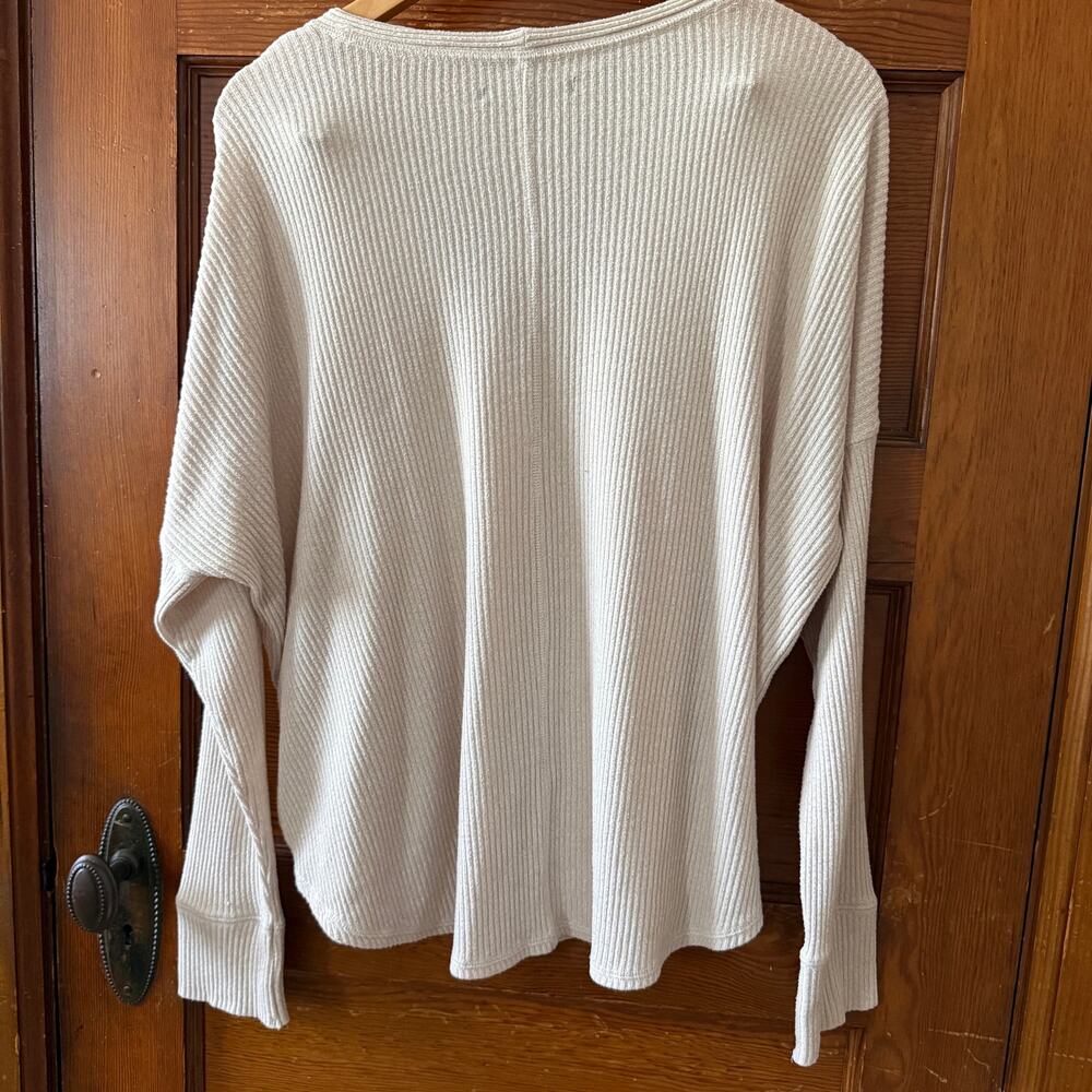 Abercrombie & Fitch Ribbed V-Neck Cardigan Sweater XL Oatmeal Heather Oversized - Picture 4 of 10